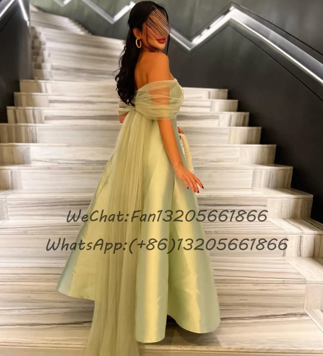 Formal Satin Long A-line Bridesmaid Dresses Sheer Off Shoulder Boat Neck Streamer Wedding Party Dress Women Backless Prom Gown