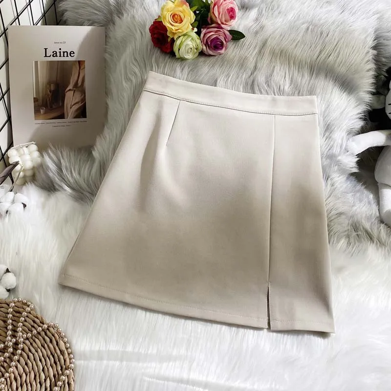 

Skirts Women High Waist Side-slit Design Casual Hip-covering Korean Style All-match Solid Streetwear Prevalent Summer Ins Chic