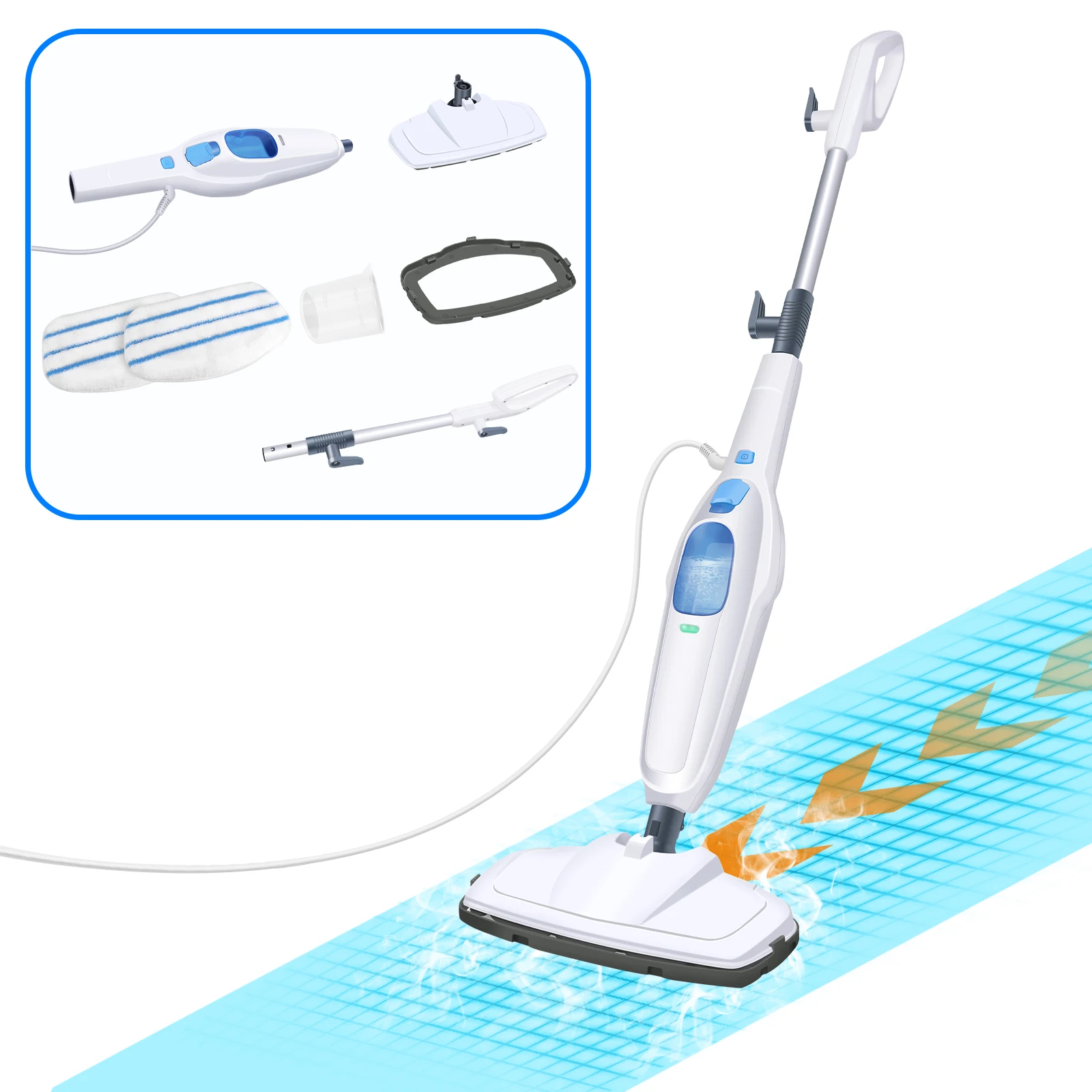 Elektrische Stoommop 2-in-1 Multifunctionele Handheld Stoomreiniger Vloerstoombootreiniger voor Hardhout/Fliesen/Vloeren Tapijtreiniging