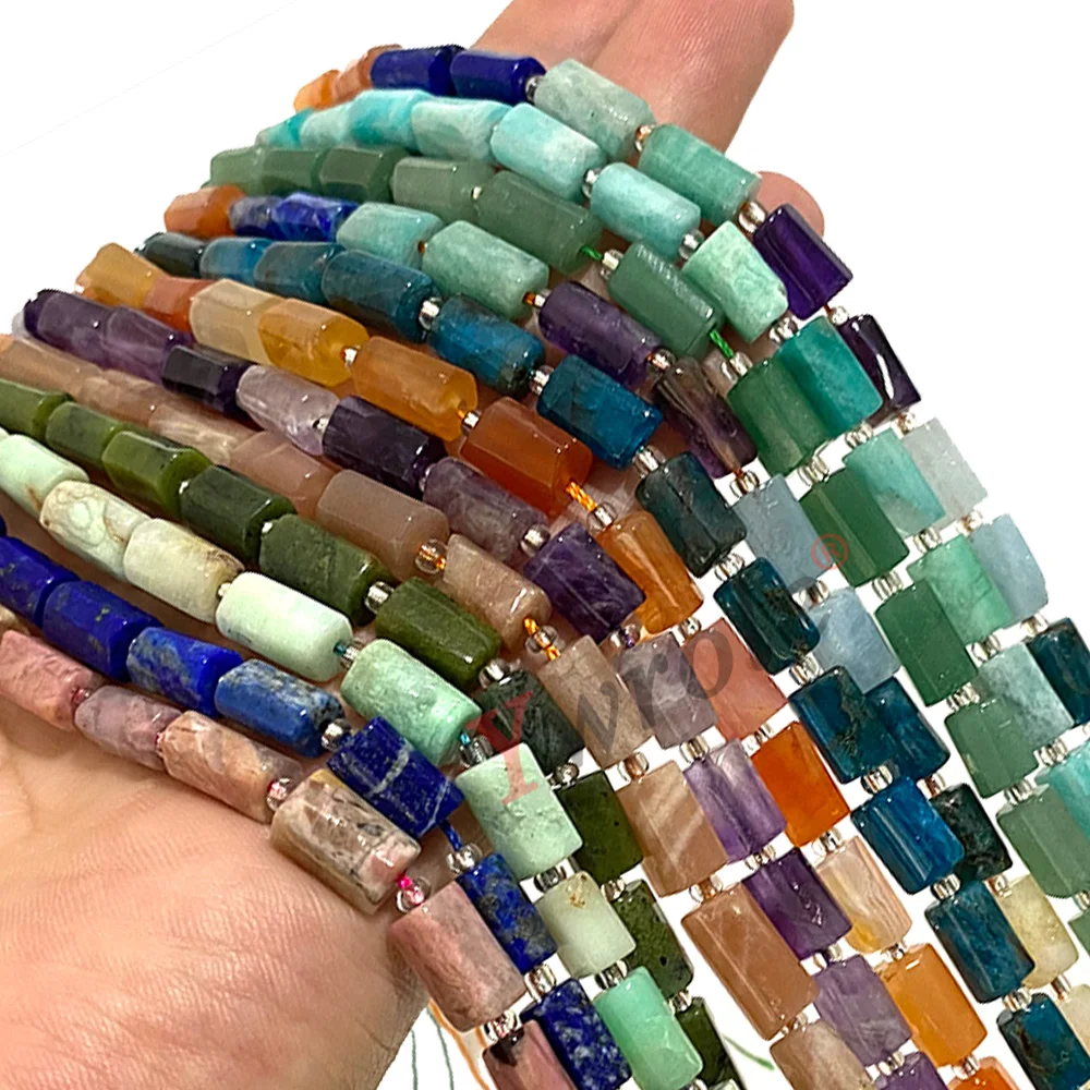 Natural Gemstone Aquamarine Turquoise Tourmaline Opal Apatite Lapis Jade Cylinder Stone Beads For Jewelry Making DIY Bracelet