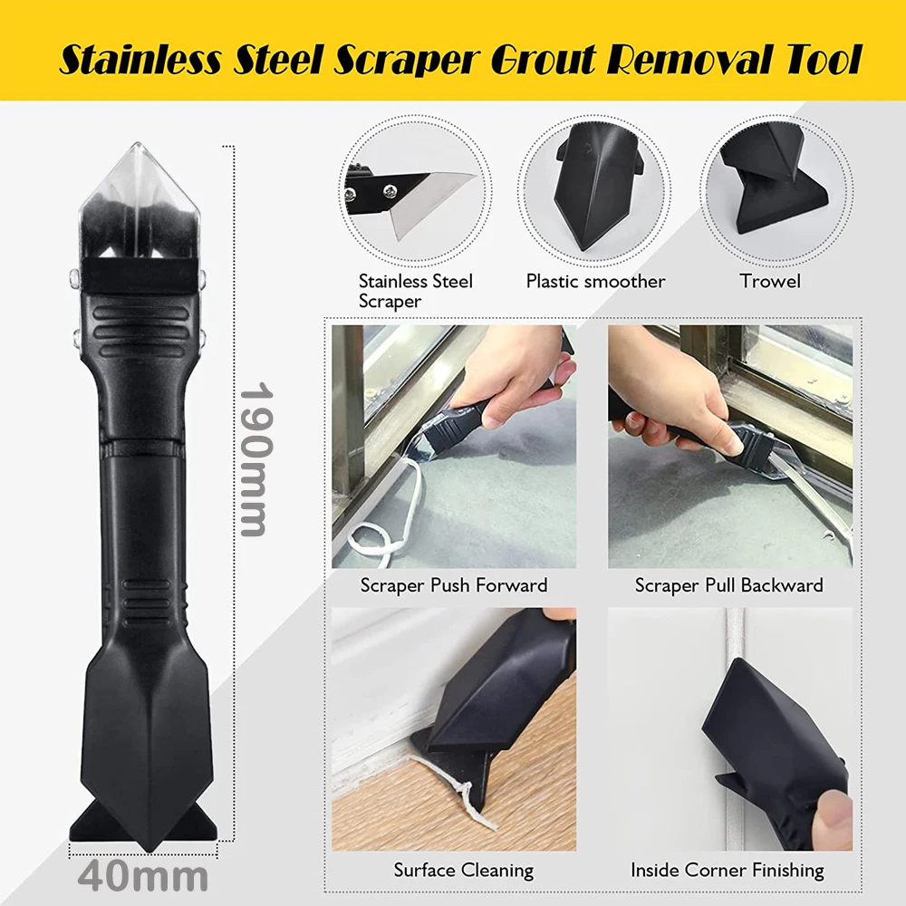 5In1 Silicone Scraper Caulk Tools Glass Glue Angle Scraper Stainless Steelhead Finisher Sealant Scraper Remove Scraper Grout Kit