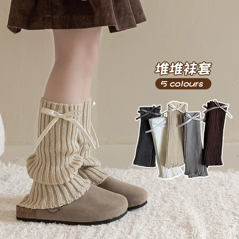 

Накладки на ноги с бантом и лентами для девочек 3-12 лет, вязаные манжеты, свободные носки-гетры, теплые, уютные, модные, мягкие, теплые, зимняя одежда для детей