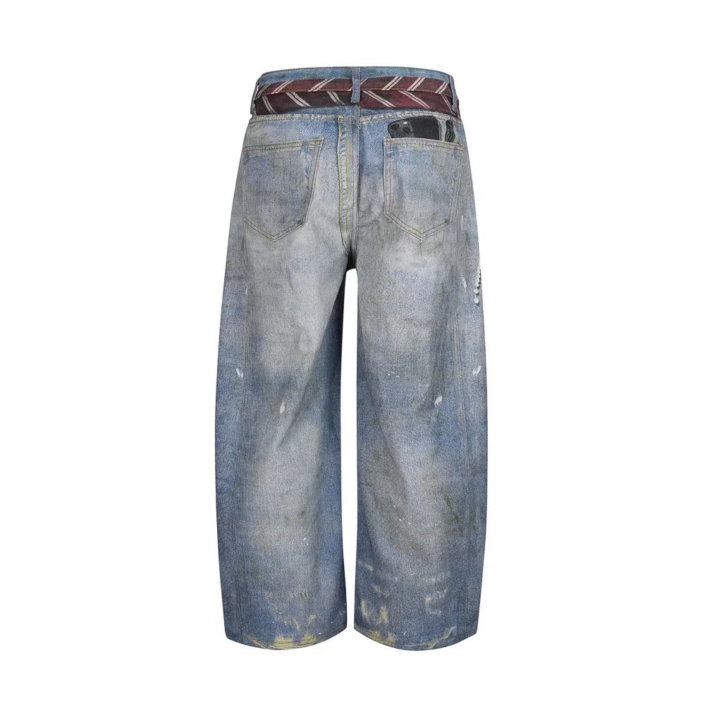 Vintage3D Print Patchwork Baggy Denim Trousers for Men Straight Casual Loose Jeans Oversized Ropa Hombre Cargo Pants
