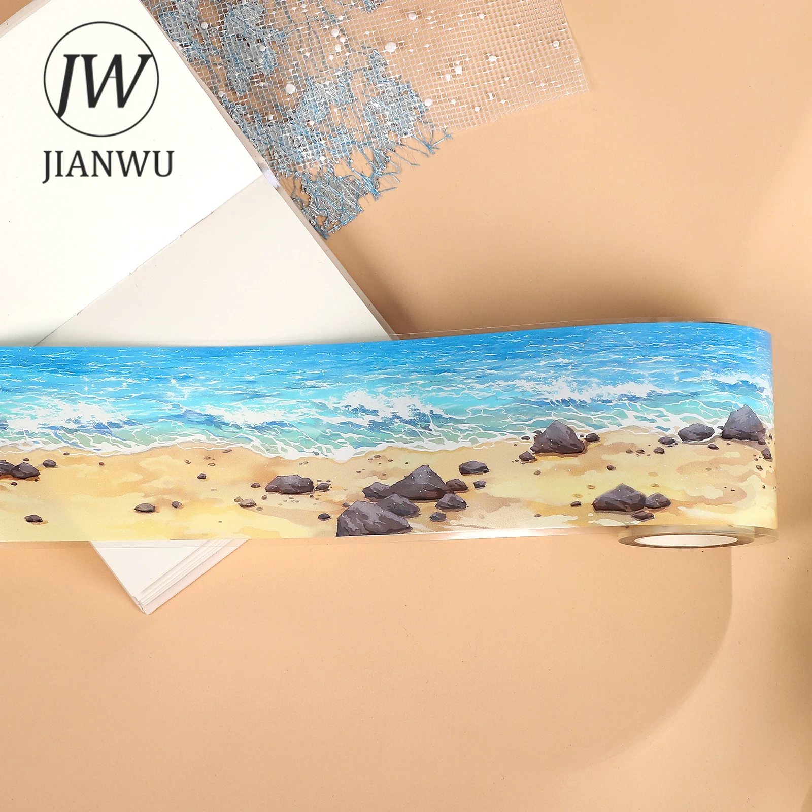 JIANWU Vintage Morze Plaża Zachód Słońca Krajobraz Materiałowy Kolaż Scrapbook Taśma PET Kreatywne DIY Dziennik Artykuły Papiernicze