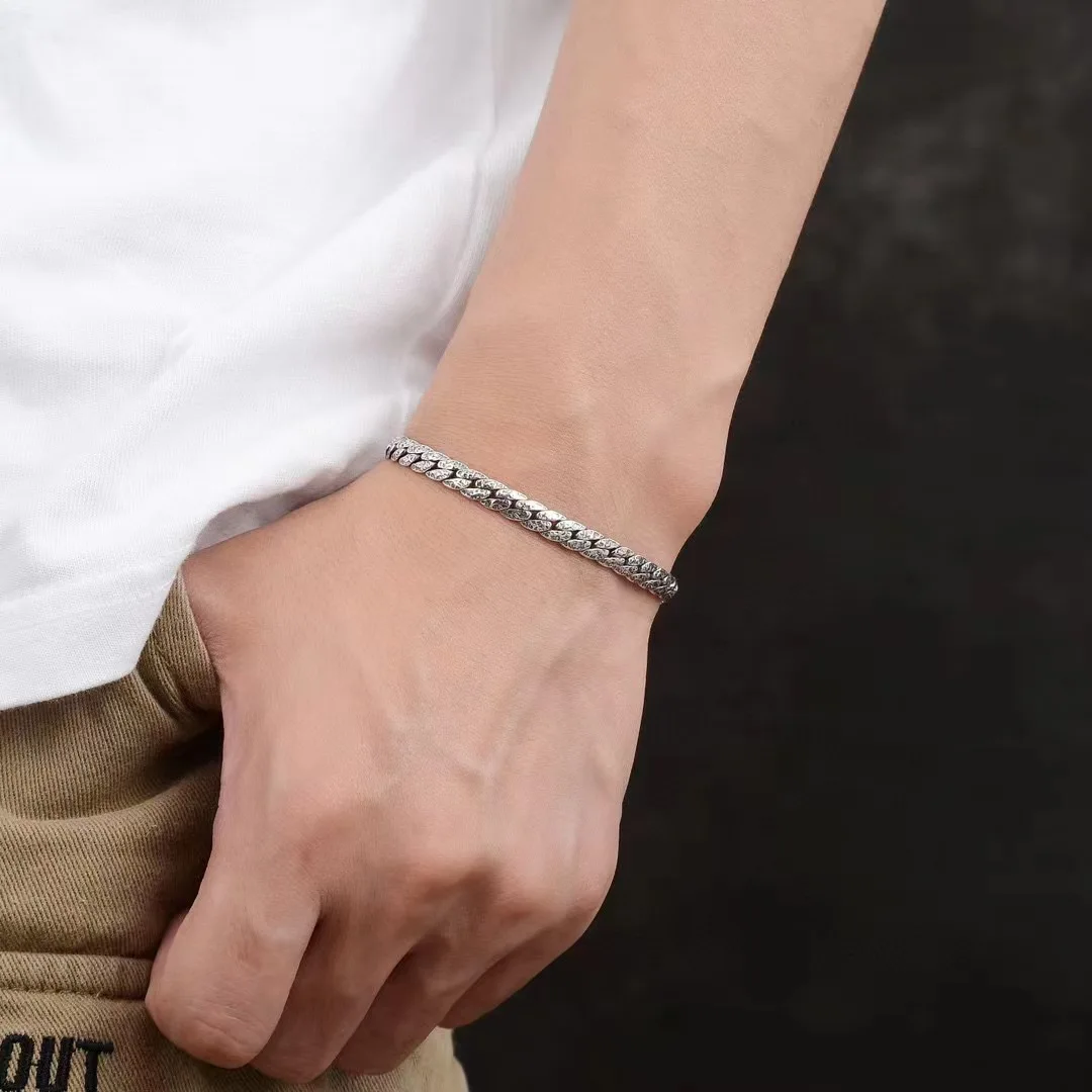 Ethnic Style Fashion 925 Sterling Silver Bracelet for Men and Women Handicrafts, Small and High end, Cold and Elegant, Retro Sty