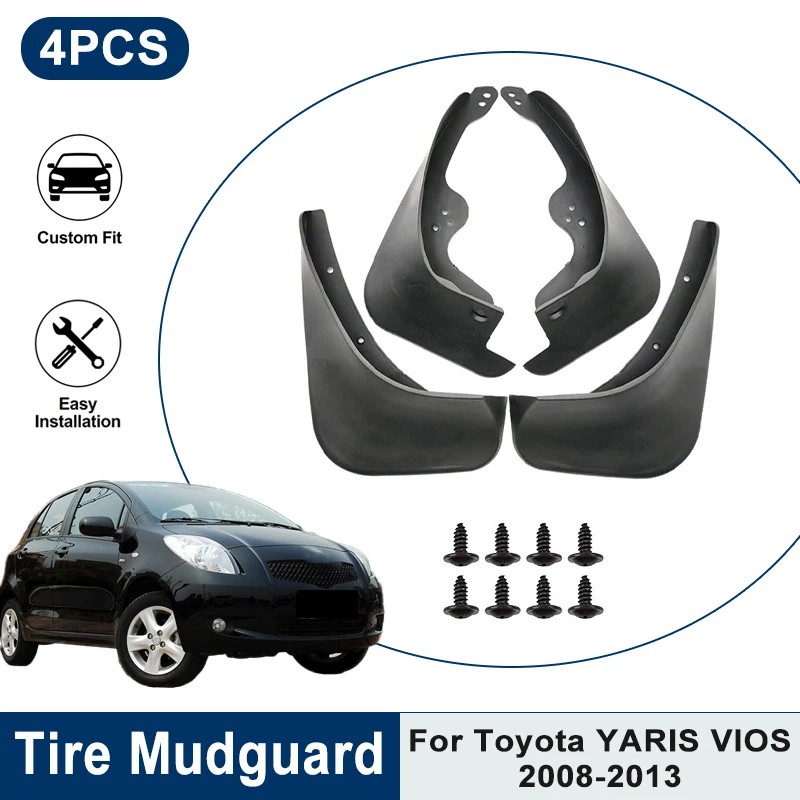 

4PCS Waterproof Car Mud Flaps For Toyota YARIS VIOS 2008-2013 Anti-Splash Mudguards Fender Trim Auto Accessories 2009 2010 2011