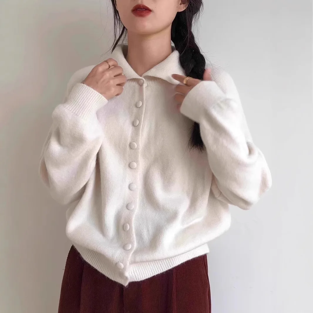 

Women's Loose Sweater Outerwear Thick Outerwear Retro Korean Style Lazy Early Autumn High Collar Knitted Open Cardigan