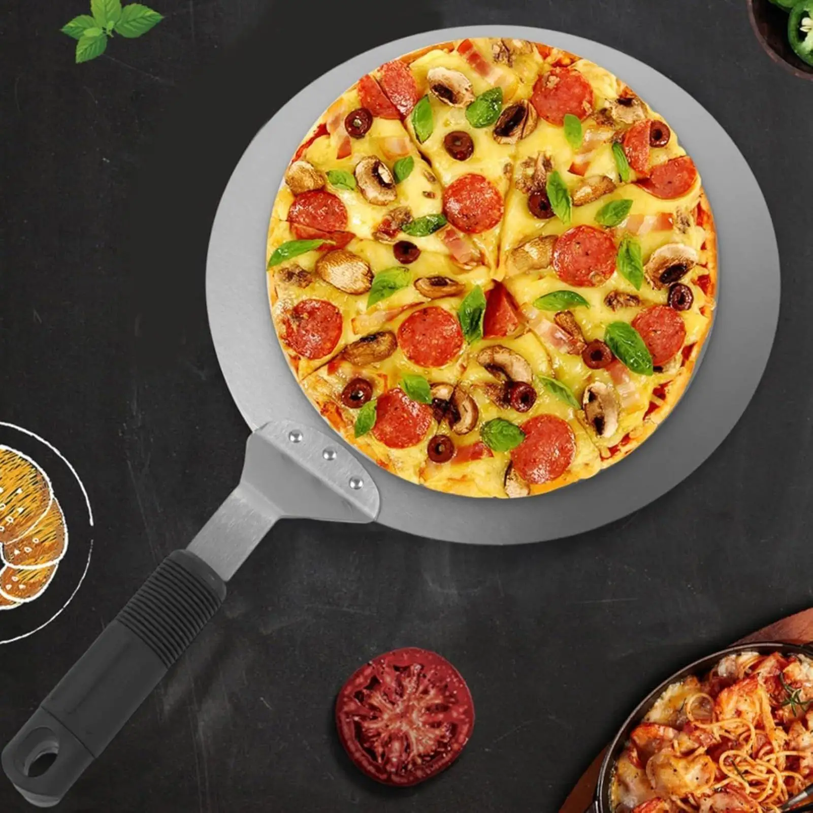 

Stainless Steel Pizza Peel Slider Round Dough Scraper Kitchen Pizza Pie Server for Kitchen Restaurant Cooking Apartment