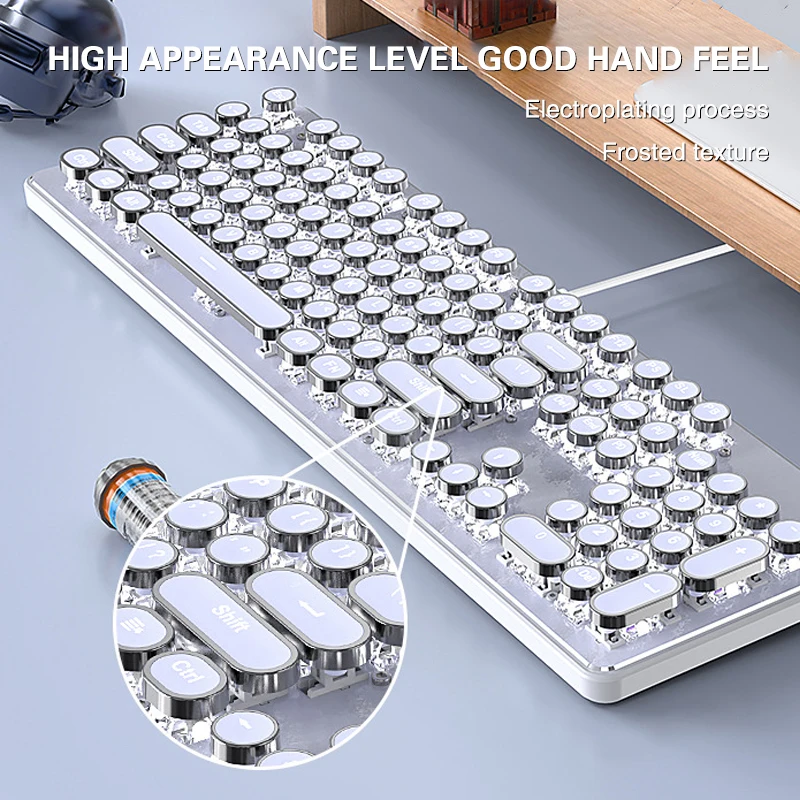 104 Keys Cute Disk Punk Wired Mechanical Keyboard Suitable for Girls Office Games Aluminum Alloy Keyboard backlight