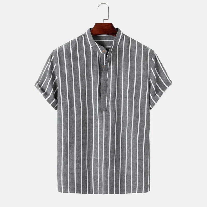 Men Clothing 2024 Summer New Men Striped Half Button Shirt Fashion Short Sleeve Camisas Para Hombre