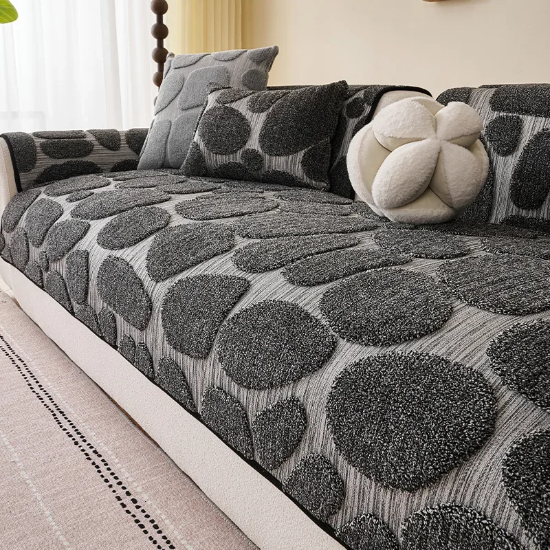Thick Embossed Velvet Fleece Sofa Cushion Non Slip Couch Cover Combination Straight Sofa Cover Backrest Armrest Dust Protect Pad