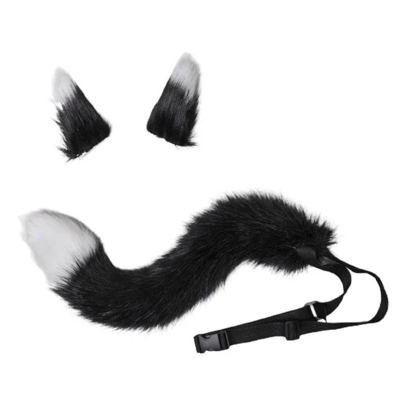 

3 Pieces Animal Roleplay Furry Set Puppy Ear Headwear Long Fur Wolf Tail Anime Gothic Accessory for Costume Party 57BD