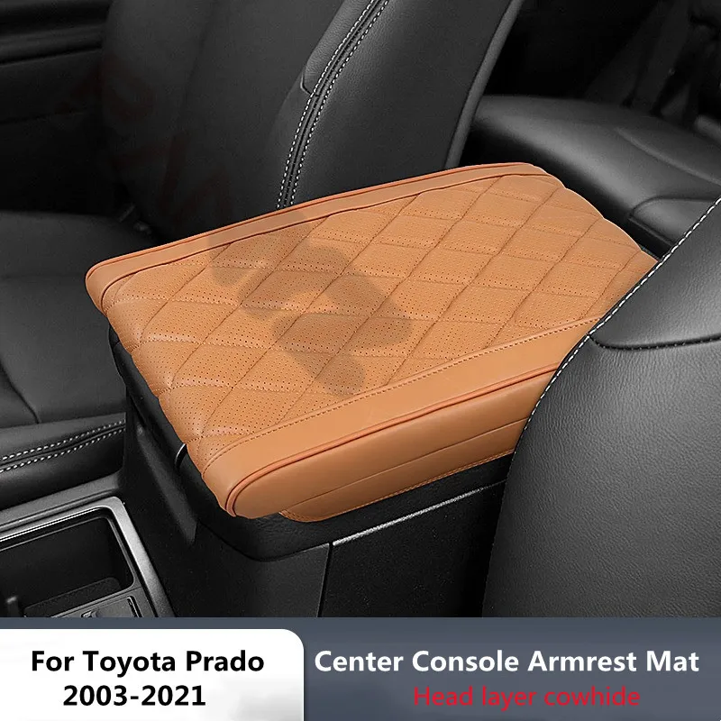 For Toyota Prado 2003-2021 Center Console Armrest Cover Pad Head layer cowhide Anti-scratch Waterproof Armrest Box Cushion