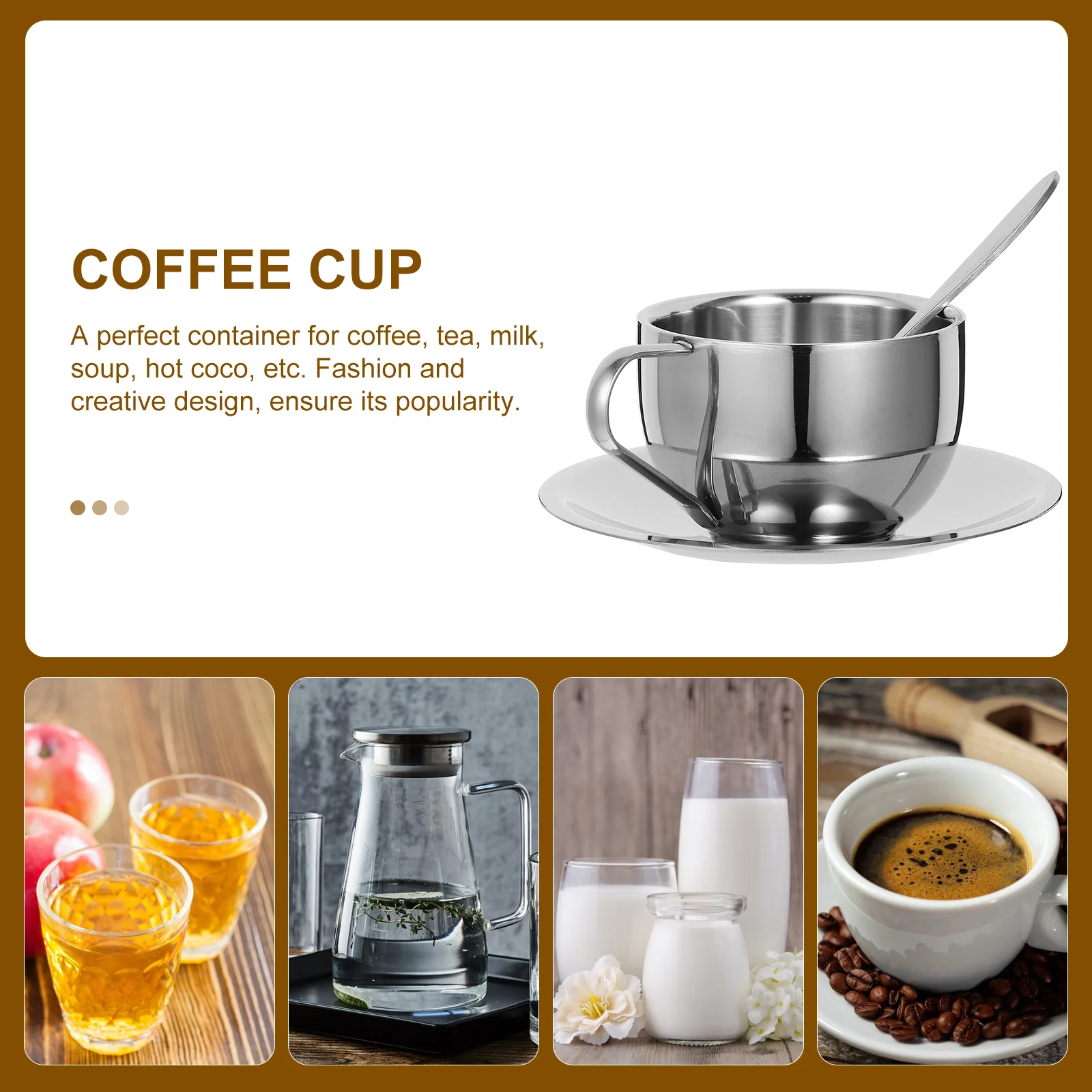 

1Set Stainless Steel Coffee Cup Tea Mug Set Spoon Saucer Handle Design Suitable for Tea Party Coffee Cup Espresso Cups