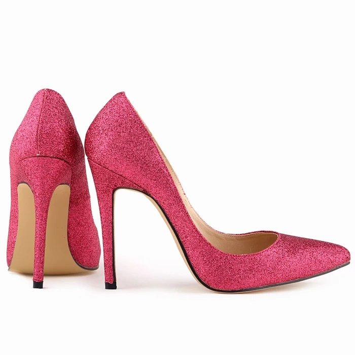 2025 New Sequin Cloth Plus Size 42 Women Pumps 11Cm High Heels Comfortable White Black Nude Pointed Toe Ladies Work Shoes A0073