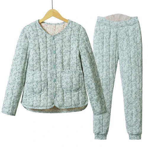 여성 세트 중년 여성 겨울 겨울철 플라워 무늬 패턴 겨울옷 세트 아우터 코트 따뜻한 보온용 어머니 엄마 레이어드 스타일 레이어드 