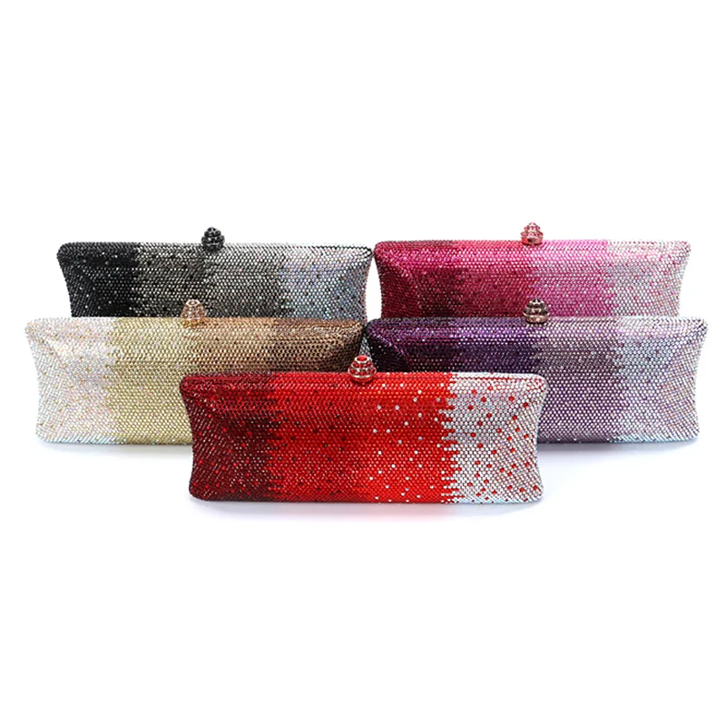 Luxury Design Ladies Rhinestone Clutch Bag Wedding Dress Party Crystal Stone Dinner Evening Bags Multicolor Diamond Gradient Bag