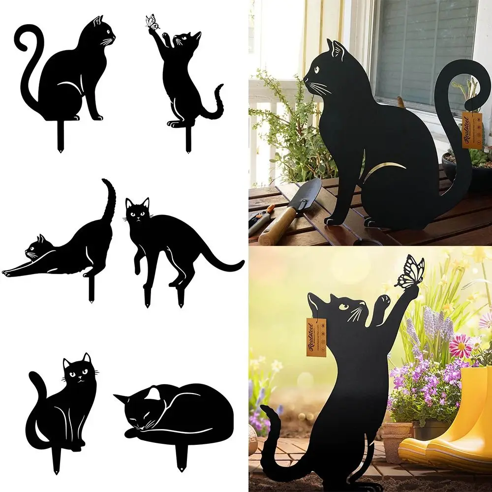 Iron Art Black Cat Garden Statue Silhouette Sculpture Outdoor Garden Backyard Decoration Wodoodporna figurka kota Yard Art