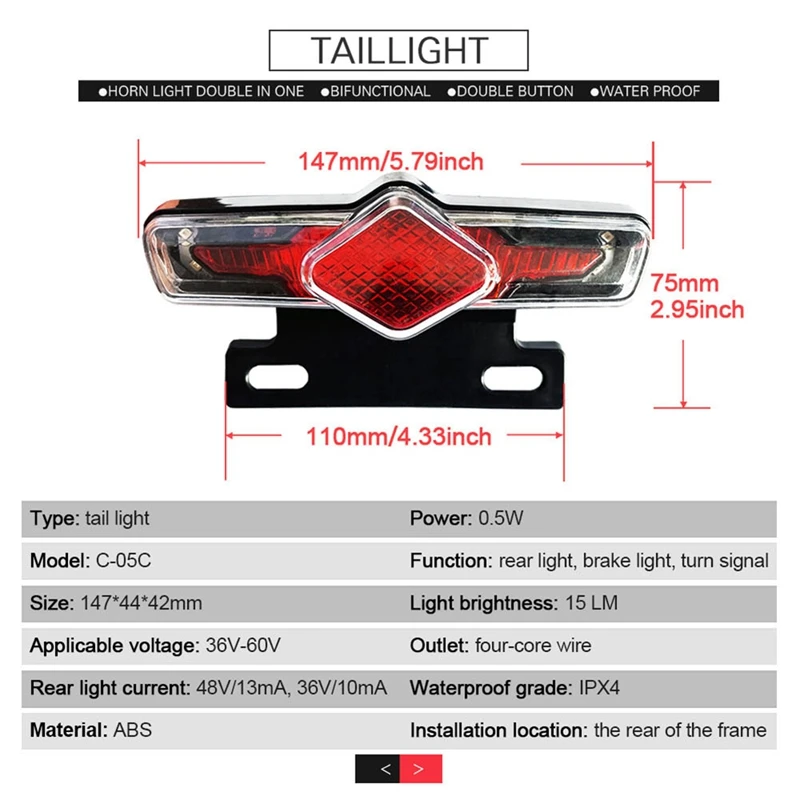 Ebike lampu belakang DK336 Set ABS + suku cadang modifikasi logam, untuk 36V 48V 52V 60V