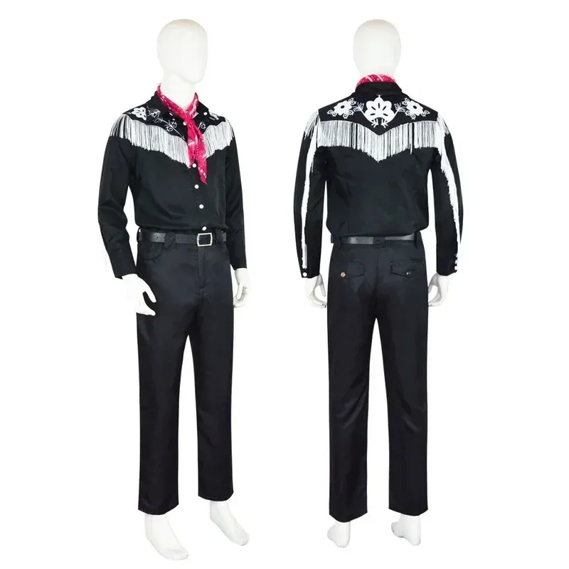 2025 ❤   فيلم جديد مارجوت روبي باربي كين كوسبلاي للرجال البالغين بلاك كاوبوي أزياء الهالوين بذلة وردية رول ★ ★