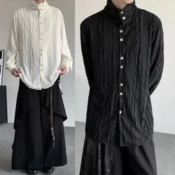 Mens Shirt Y2k Wrinkled Texture Shirt Autumn Fashion Streetwear Personality Japanese Youth Campus Trend Tops Men'S Clothing 2024