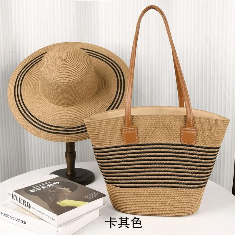 Best-selling Large Capacity Straw Bag & Hat Set, Outdoor Tote Bag, Trendy Sun Hat