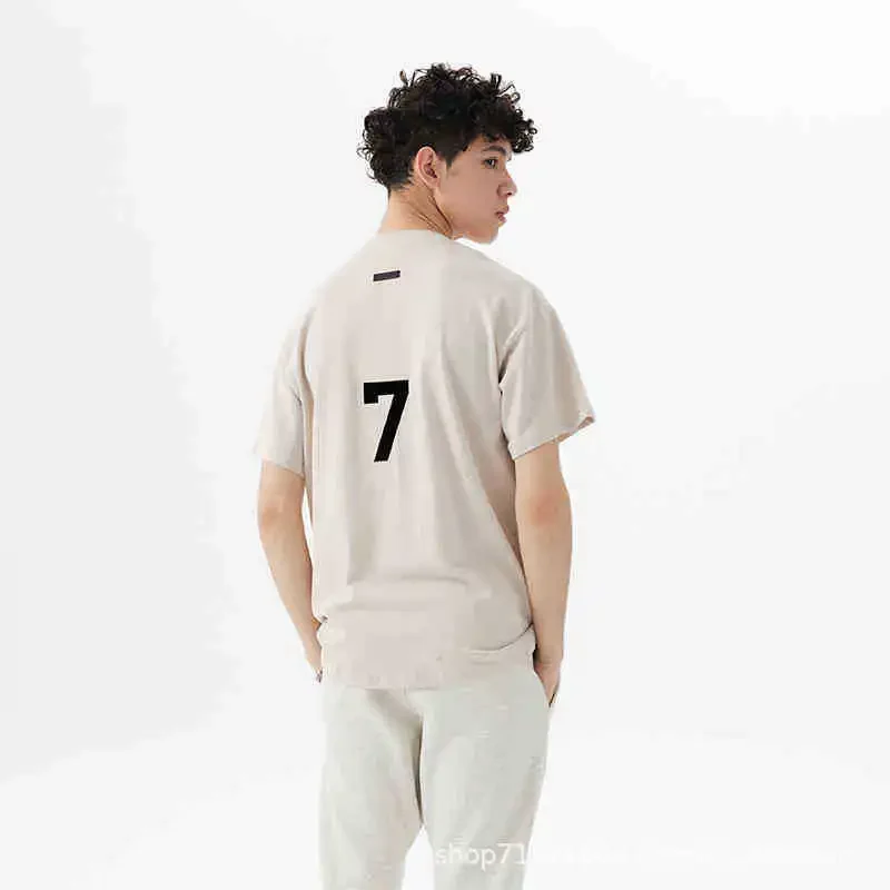 Essentials Seventh Season Main Line 7-Character Flocking Short Sleeves American Style Street Men Women Trendy Brand Pure Cotton 