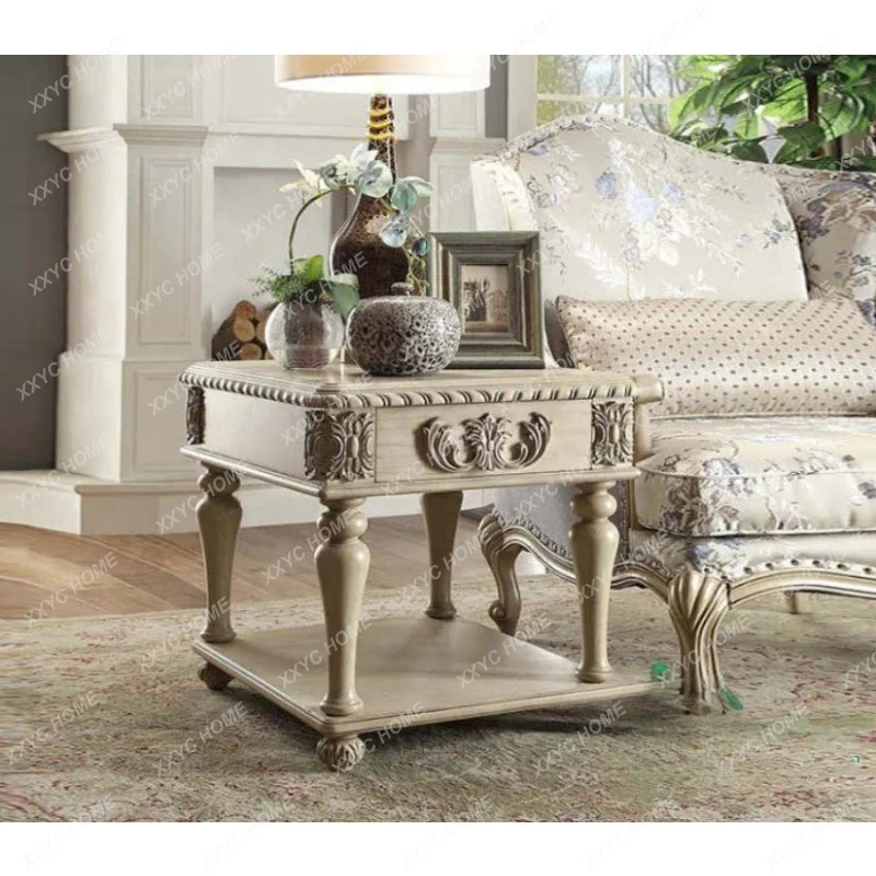 Antique solid wood carving lace sofa corner few retro old phone table square small coffee table
