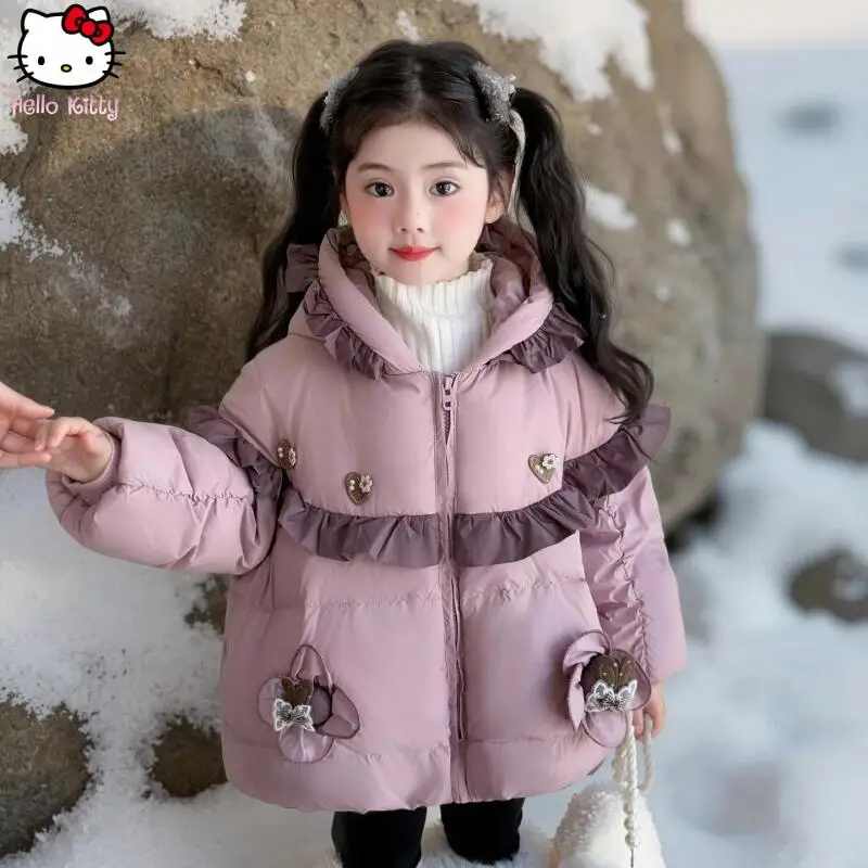 

Children's Cartoon Flower Hooded Warm Cotton Clothes Anime Jacket Fashion Girl Kawaii Thickened Winter Tops Lace Cotton Jacket