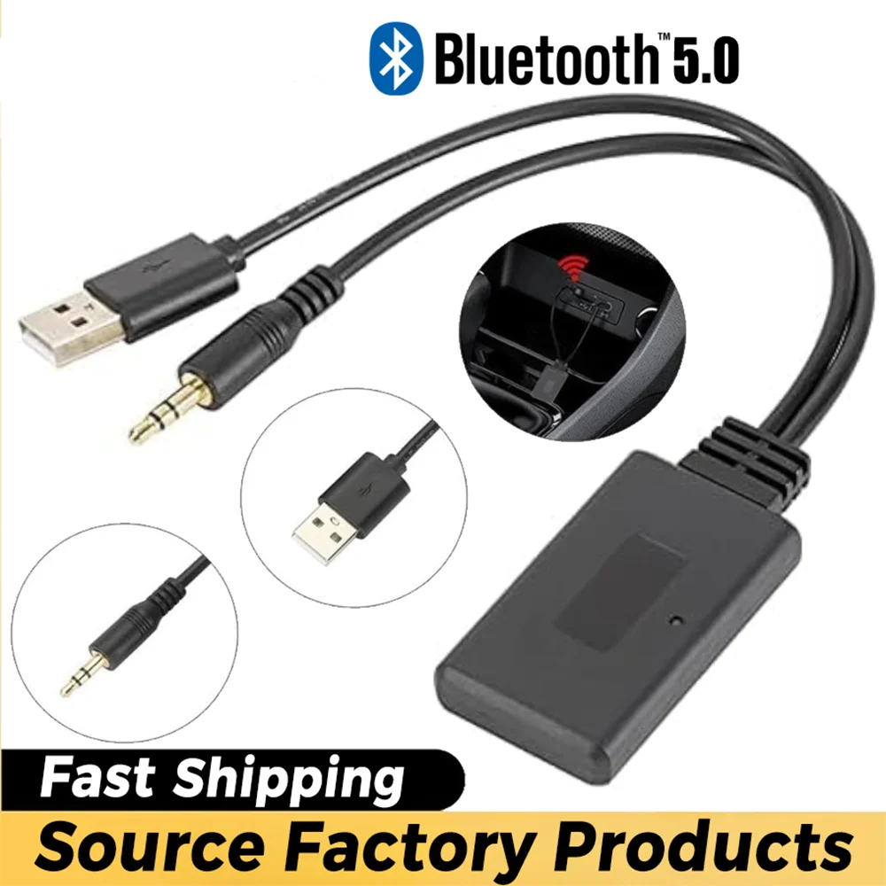 Universal Car Bluetooth 5.0 Receiver USB 3.5mm AUX Wireless Audio Adapter Music Player for BMW Vehicle Audio Accessories