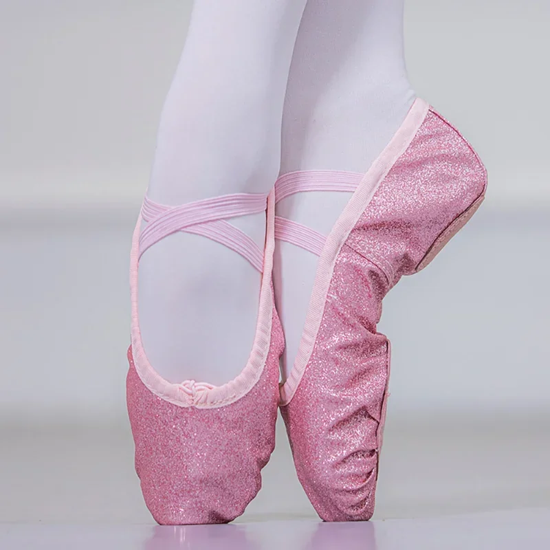 Zapatos de baile de Ballet para niñas y mujeres, zapatillas planas de Yoga y gimnasio, colores rosa, azul, Rosa y Rojo con purpurina