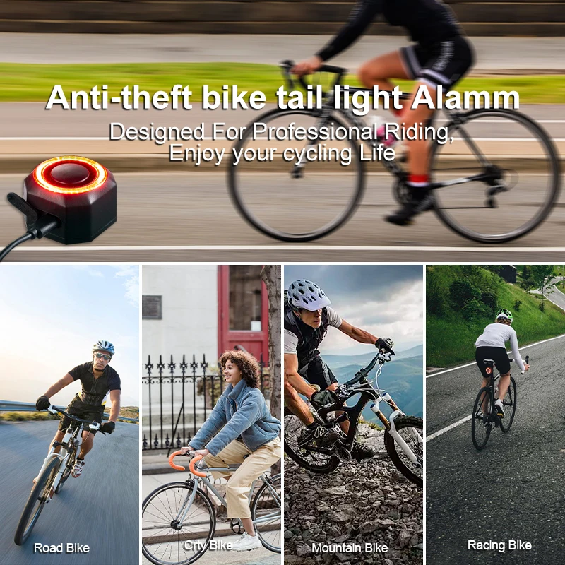 Bicycle Taillight Alarm USB Charging Wireless Remote Control Waterproof Tail Light With Bracket Suitable For Motorcycle Bicycles