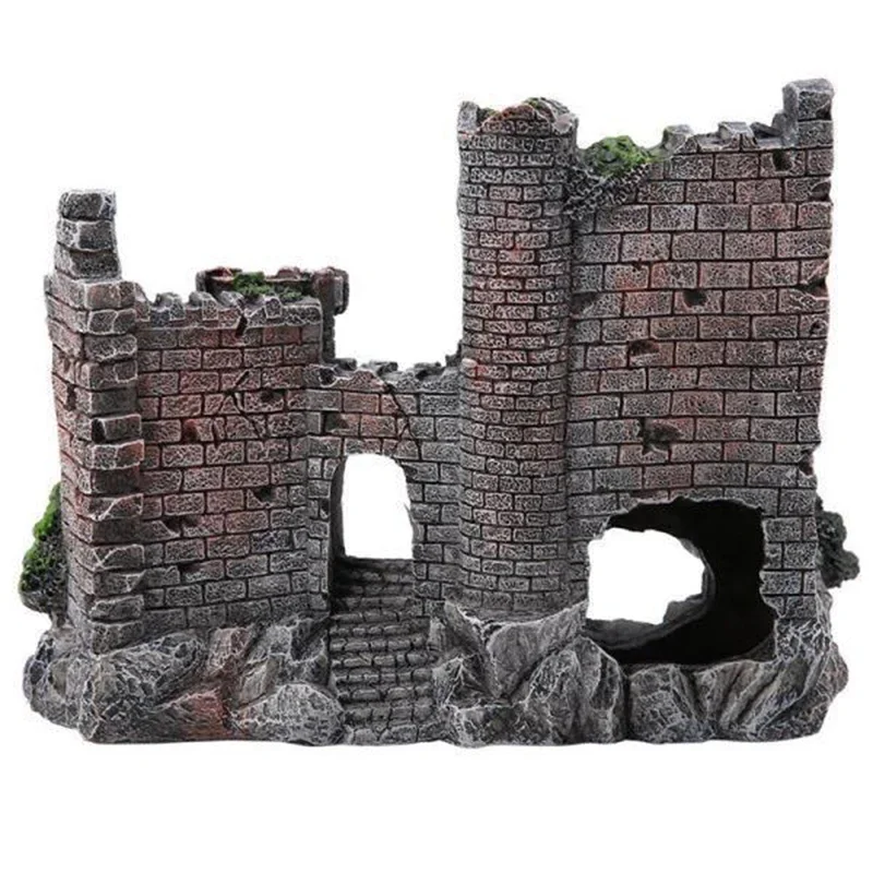 Creative Castle Shape Fish Tank Ornaments Decoration Landscaping Resin Rockery Aquarium Resin Rockery Home Craft Ornaments D9262