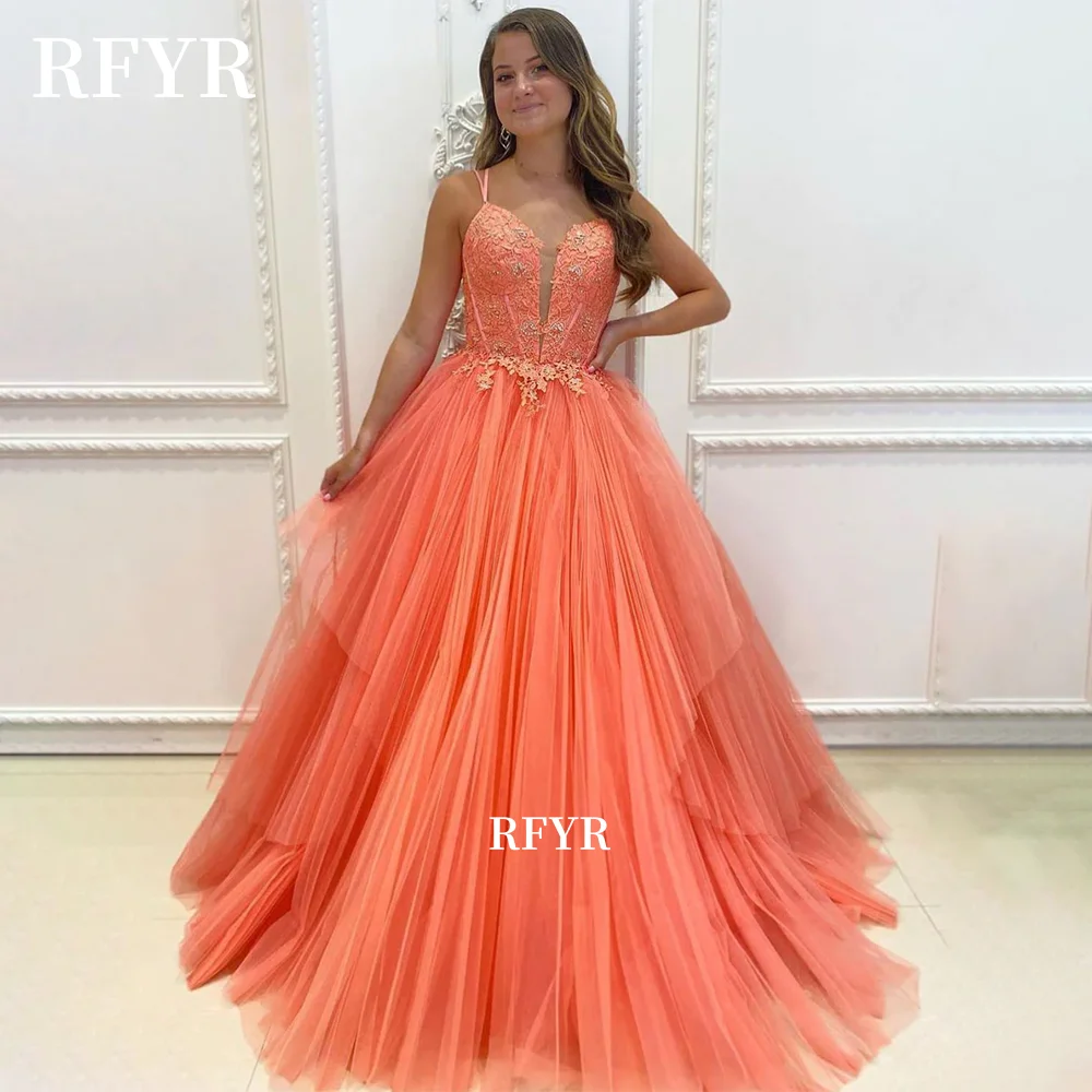 

RFYR Fluffy Prom Dress Lace Evening Gowns Multilayers Applique Princess Gown Elegant Party Gown فساتين مناسبة رس