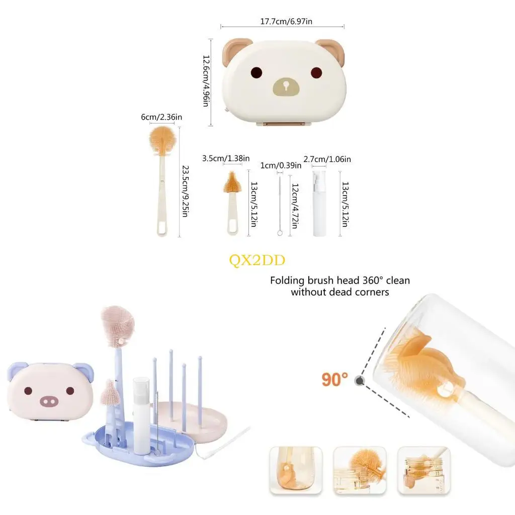 QX2D 6 in 1 Silicone Baby Bottle Cleaning Brushes Set for Efficient Cleaning with Box