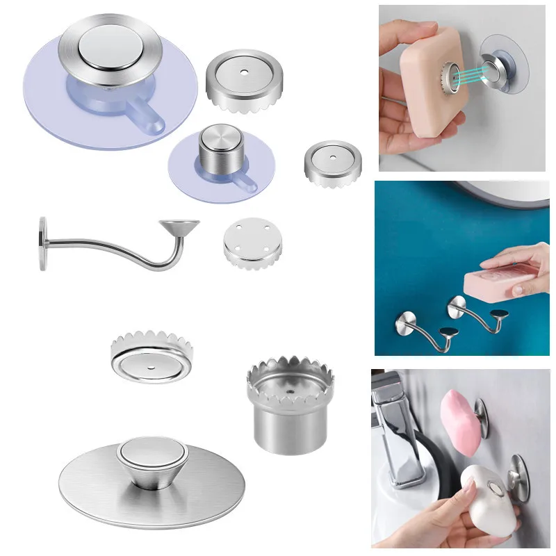 1pcs Stainless Steel Suction Cup Soap Hanger Magnet Soap Holder Wall Mounted Soap Shelf Removable Dispenser Bathroom Accessories