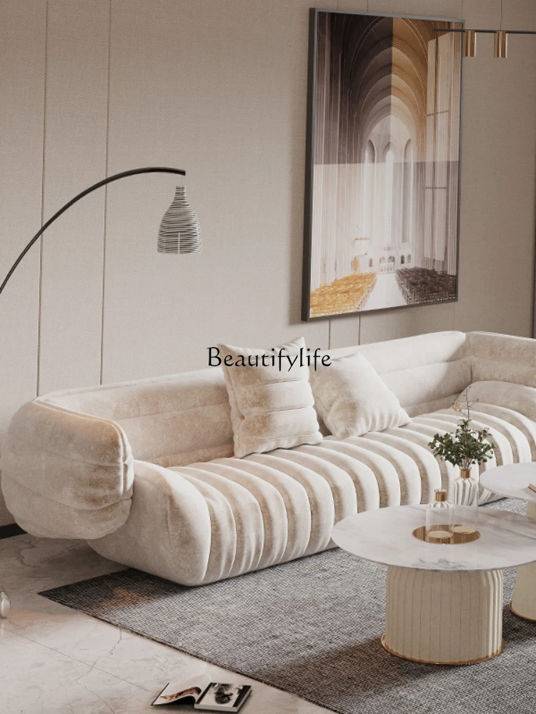 Italian Light Luxury Brushed Velvet Cloth Sofa Faux Leather Modern Design Large Apartment