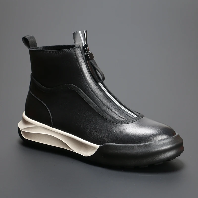 

New men's boots: versatile High Top Casual Short boots, fashionable trend, thick soled leather, breathable motorcycle boots