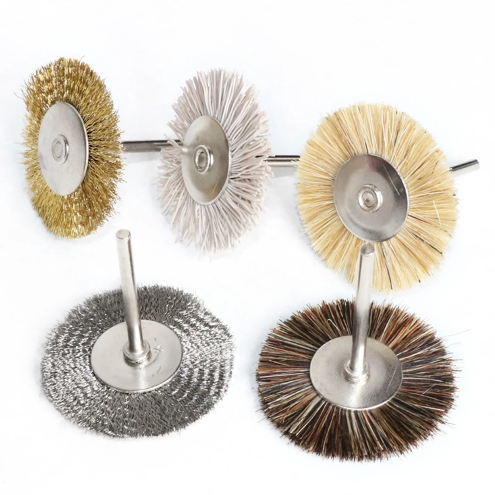 3/5/6 Stück 6mm 1/4" Schaft Messingbeschichtete Kohlenstoffstahl-Drahtbürste (Teller-/Rad-/Endbürste) für Bohrmaschinen und Rotationswerkzeuge zur Metallrostentfernung, Polieren und Reinigen – Detail 4