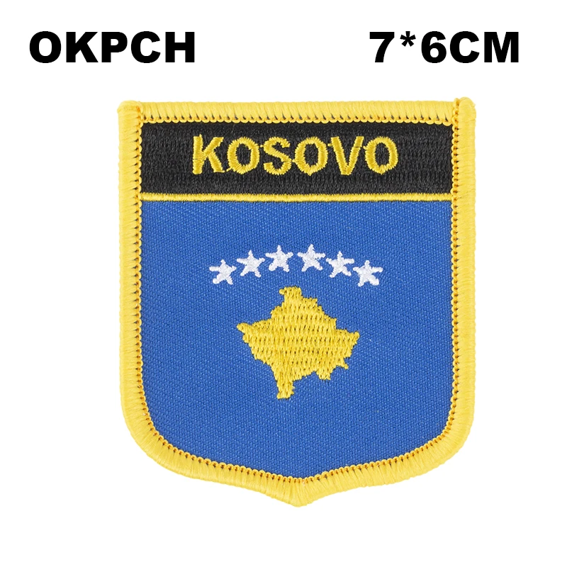 

KOSOVO Flag Shield Shape Iron on Embroidery Patches Saw on Transfer Patches Sewing Applications for Clothes Back Pack C