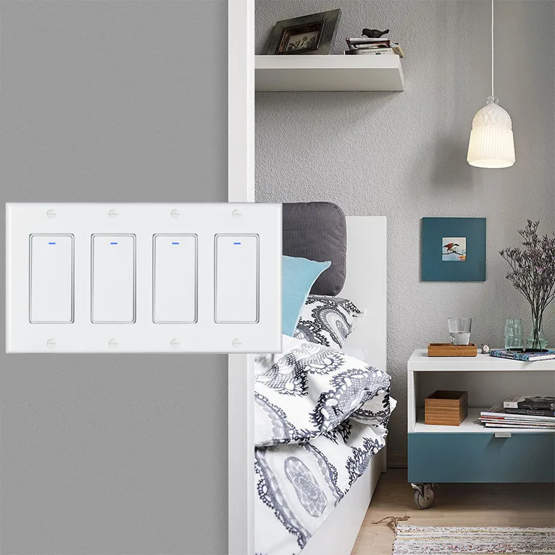 米国規格4連WiFiスマートリモコンスイッチ、モダンスタイル、Alexa Echo Dot対応、Google Home音声制御、安全