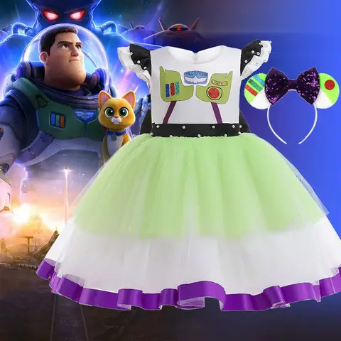 Disfraz de princesa con tutú de malla para niña, traje de Cosplay de película de dibujos animados, ropa con lazo, Toy Story, Buzz, nueva