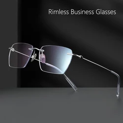 Fashion Rimless Business Eyewear Ultra Light Pure Titanium Spectacle Big Size Luxur Glasses Men Optical Prescription Eyeglasses