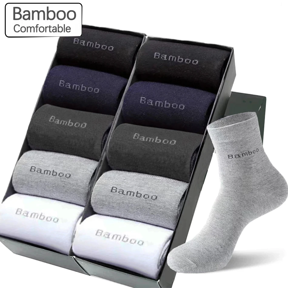 10 Pairs /Lot Bamboo Fiber Socks Men Casual Business Anti-Bacterial Breatheable Men's Crew Socks High Quality Guarantee Socks