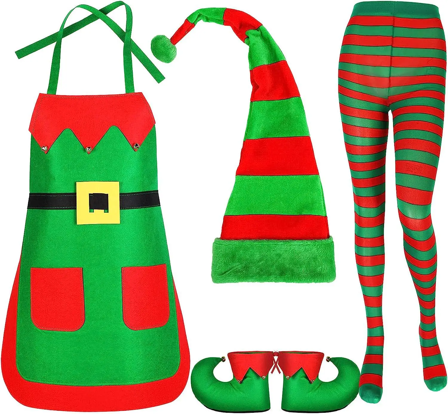 Kerstkostuumbenodigdheden Kerstschort Familiefeest Festivalbenodigdheden Hoed Oor Leuke Fancy Groene Elf Cosplay Set voor Mannen Vrouwen