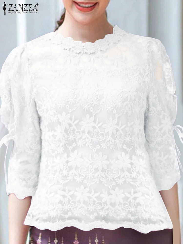 ผู้หญิงแขนสั้นปักเสื้อทํางานสไตล์เสื้อลูกไม้ 2025 ZANZEA Elegant ฤดูร้อน Hollow OUT เสื้อแฟชั่นวันหยุด Blusas