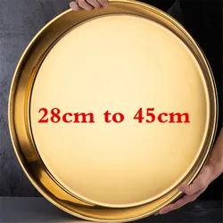 Gold golden stainless steel big round tray plate thick Serving Tray Plater steak Dish Dinner Serving Tray BBQ Grill Meat Dishes