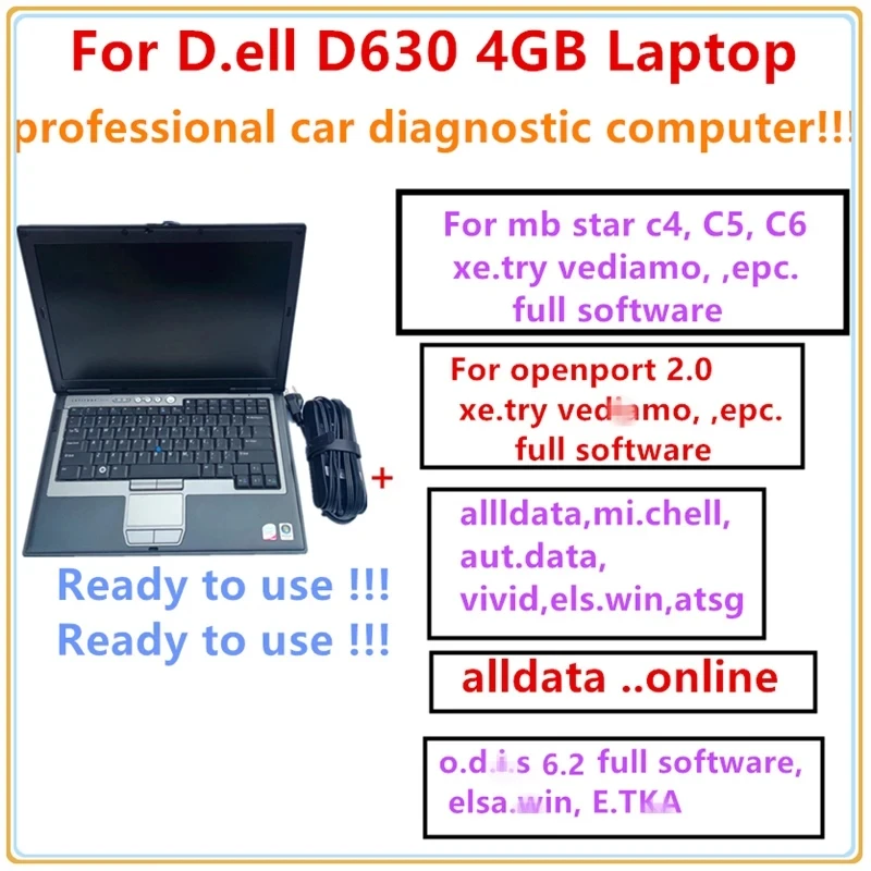 

Professional car diagnostic laptop for d630 4g laptop with 2tb hdd 4GB can work with mb star c5 alldata online auto repair softw