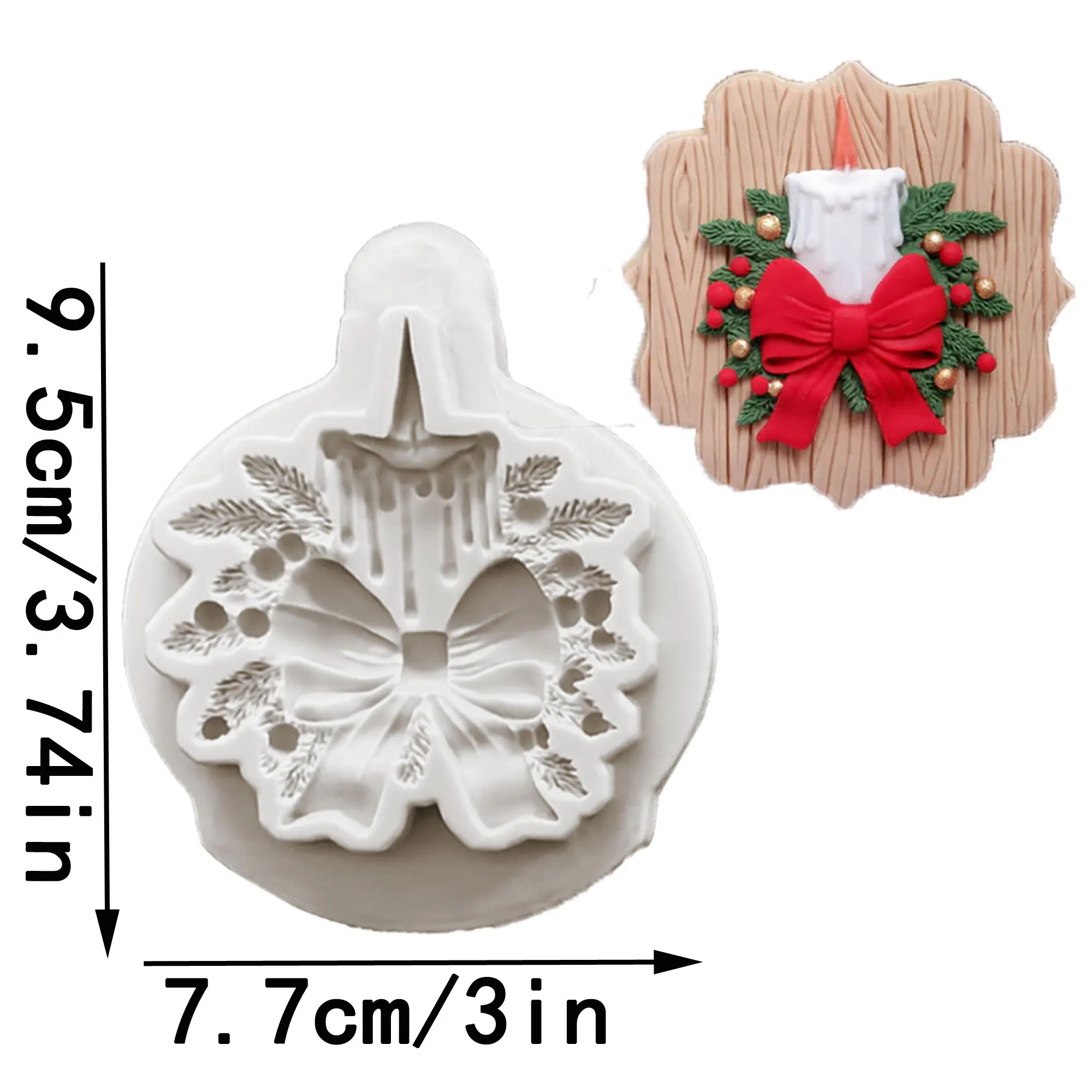 Christmas Wreath  Bow and Lamp Post Silicone Mold Fondant Cake Decorating Mold Clay,Sugarcraft Cupcake Top Chocolate Baking Tool