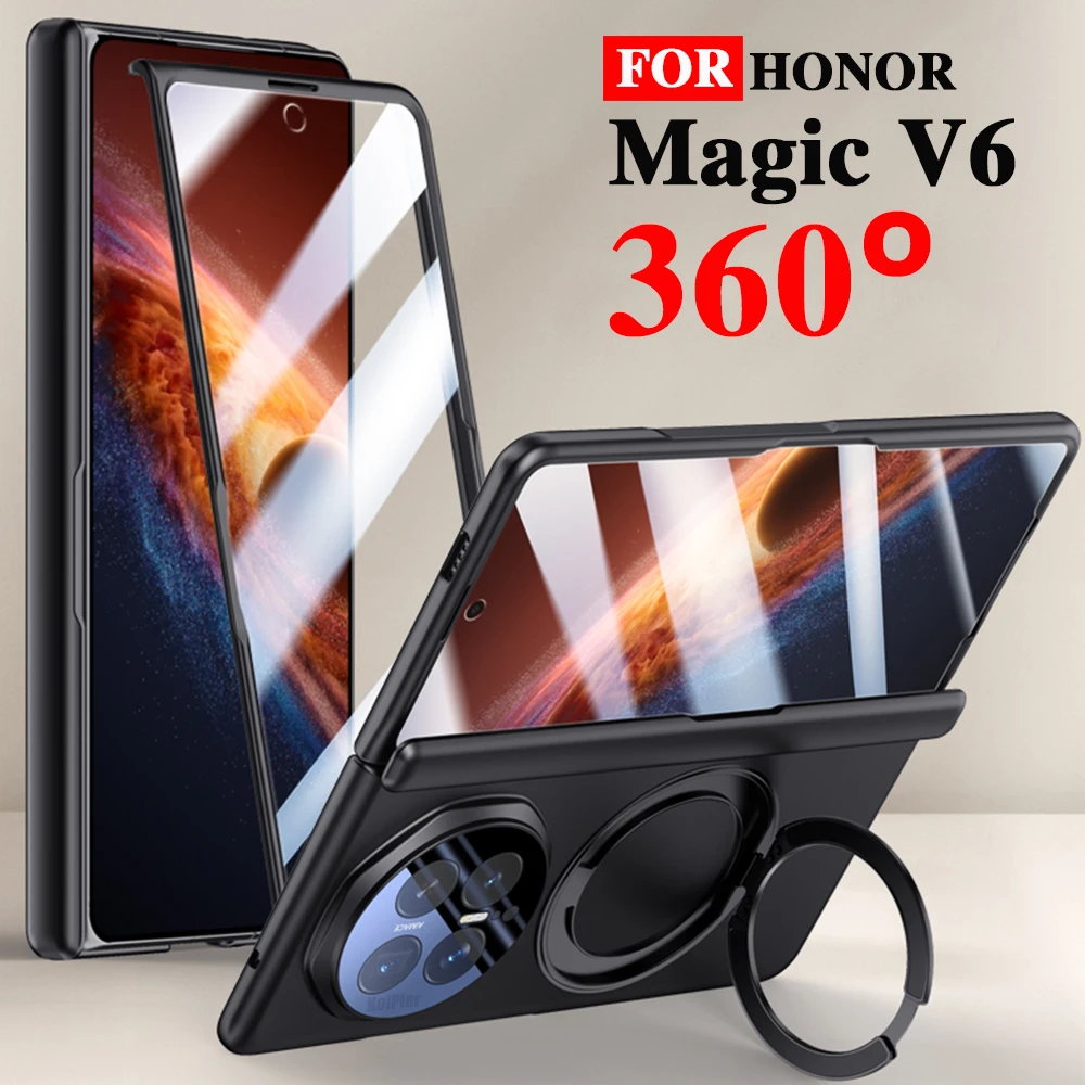 

Luxury Holder Matte Case For HONOR Magic V6 5G Magnetic Glass film Protection Anti-fingerprint Hard Skin Friendly Stand Cover